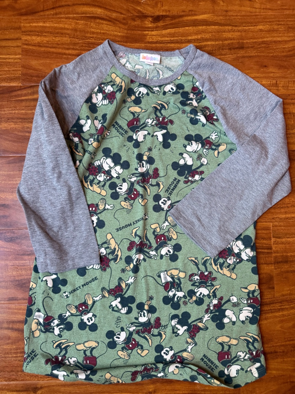 Mickey Mouse Green & Gray Raglan Womens Top